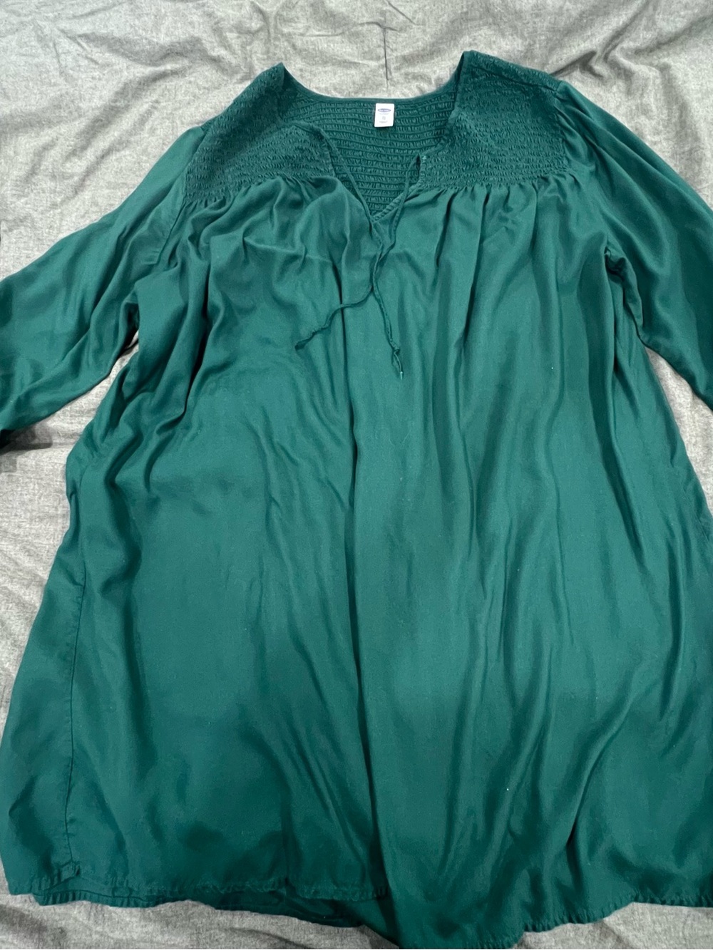 Old Navy Deep Teal V-Neck Long Sleeve Smocked Yoke Dress